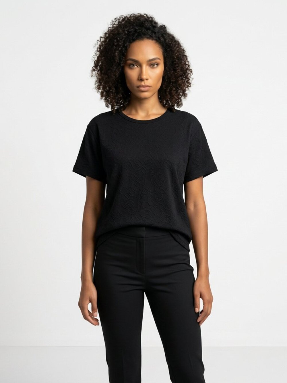 Rose+Olive Waist Length Black Textured Top Size M